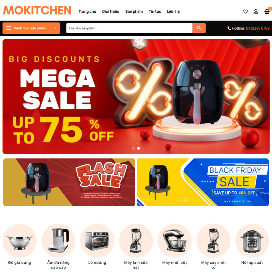 Mẫu Thiết Kế Website bán nồi chiên không dầu 1 Mẫu Thiết Kế Website bán nồi chiên không dầu